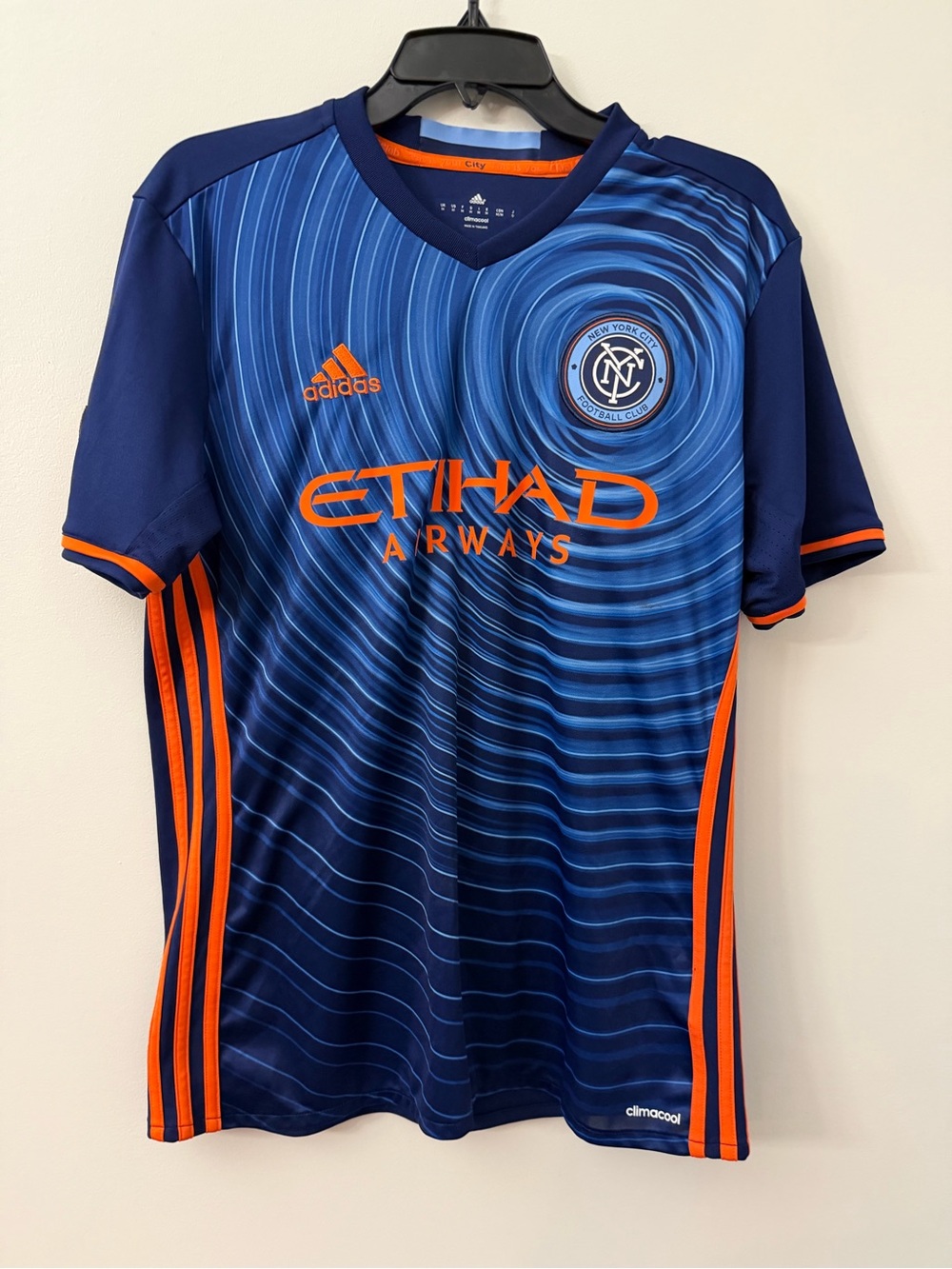 Adidas New York City FC MLS Soccer Jersey Climacool Men's Medium Orange “Lee”
